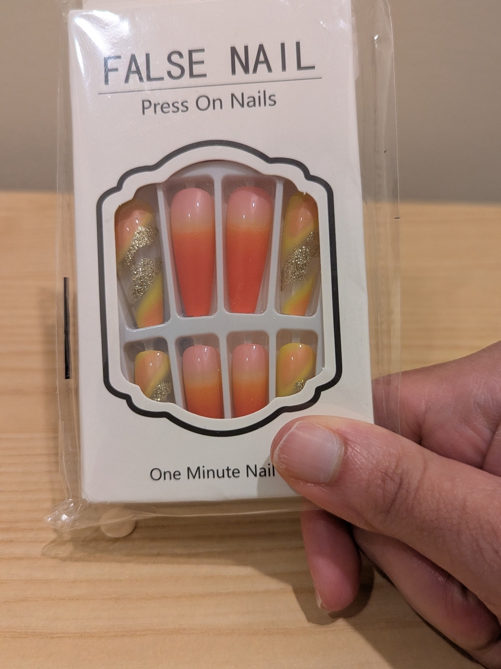 Press On Nails - Orange Gradient with Gold Accent